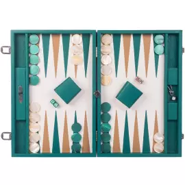 Эксклюзивный набор для игры в нарды "Baptiste" из кожи, зеленый, большой